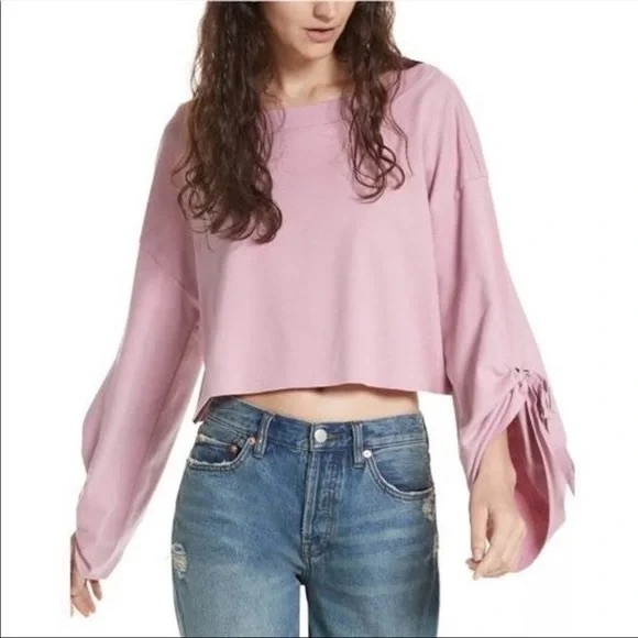 FREE PEOPLE Holala Statement Sleeve Crop Sweatshirt | size xs - Picture 5 of 7